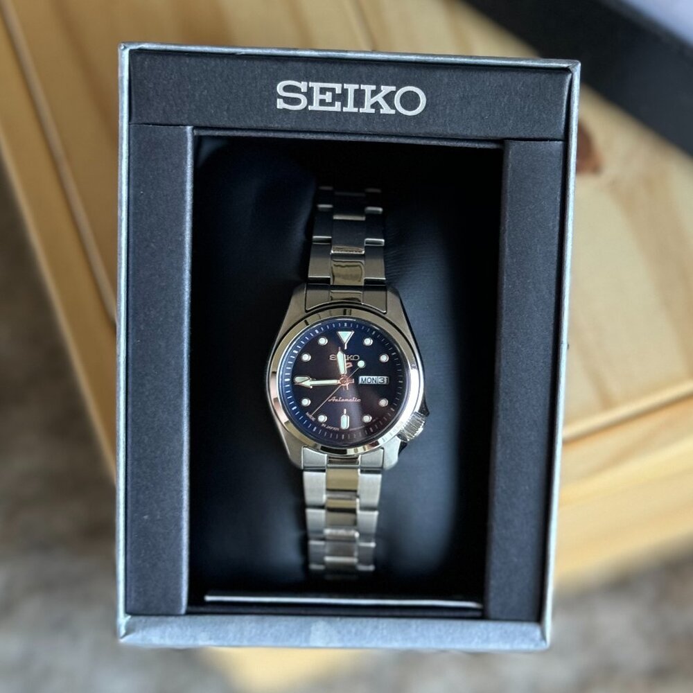 SOLD - SEIKO 5 SRE003 Sports Automatic Blue Dial Watch 28mm Stainless Steel